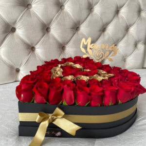 Caja Corazón Deluxe Dorada 70 rosas